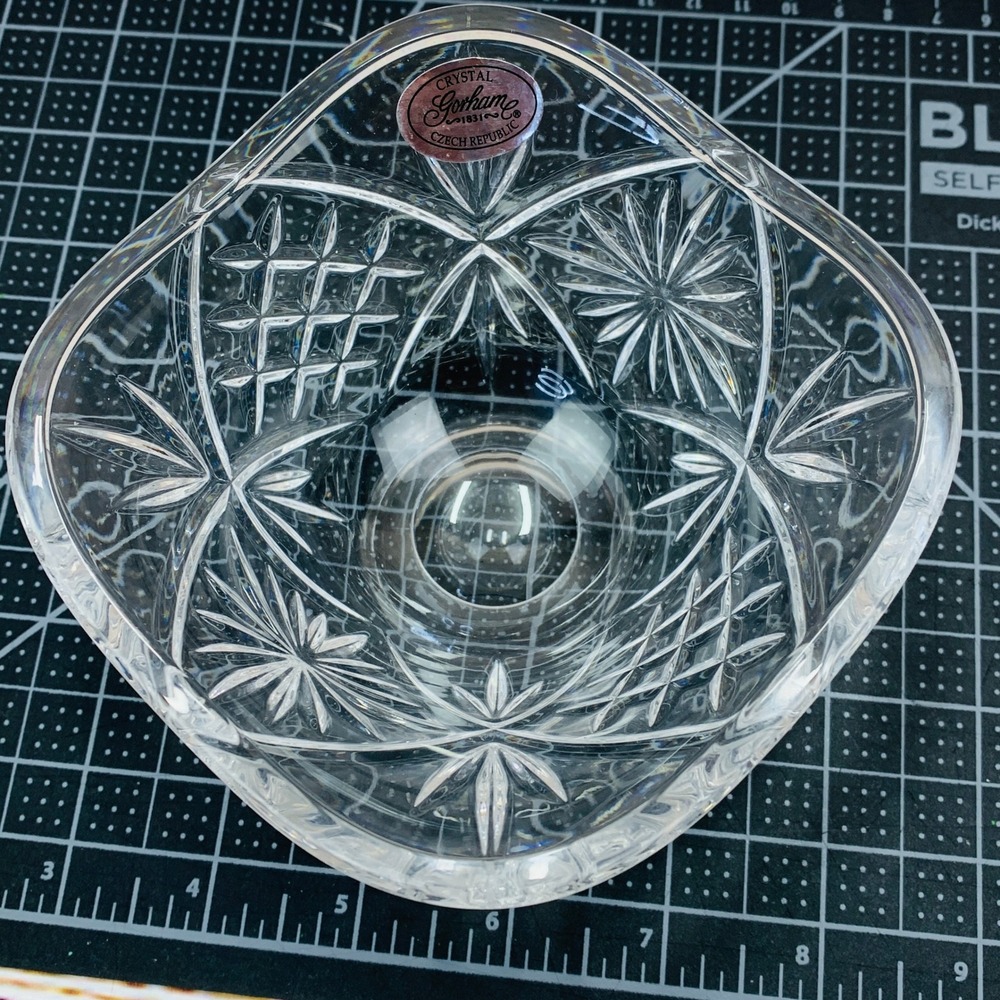Gorham Crystal‎ Bowl Czech Republic Diamond Cut Footed Candy Dish